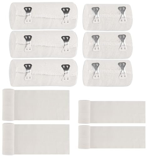 UptVin 6 Pièces Bandage Élastique, Bandages de Gaze avec Clips Métalliques pour Poignets Chevilles Coudes et Genoux, Bandage de Compression pour Support Sportif et Rééducation (2 Tailles)