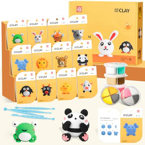 MOMSIV Air Dry Clay Kit, 12 Boxes Theme Modeling Clay for Kids with Tools & Tutorials, Ultra Light & Soft, Safe & Non-Toxic, 48Pcs DIY Model Magic Clay, Best Art Crafts Toy Gift for Boys Girls