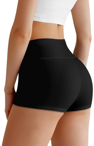AOOSA Women's High Waisted Booty Shorts, Stretch Slim Fit Hot Pants, Safety Short for Under Skirt, Comfortable Anti Chafing Shorts Yoga Workout Cycling Sports Running Gym (S-M) Black
