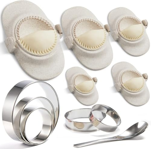 Meat Pie Cutter, 5Sizes (6/5/4/3/2.6) Extra Large Dumpling Maker Set, Empanada Press Set for Pierogi, Pastelitos, Calzone, Turnovers, Chinese Dumpling