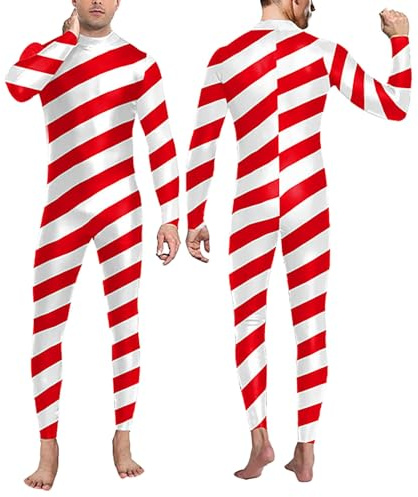 YOSUWOAI Mono para hombre, disfraz de Papá Noel, divertido de Navidad, cosplay de Navidad, traje de cuerpo entero, traje de caramelo, mono de Navidad, mono de una pieza