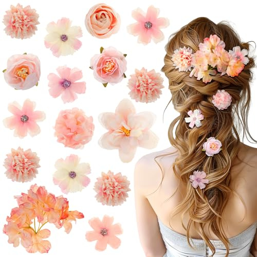 Kiiwah 16 Pezzi Mollette Fiori per Capelli per Donne e Ragazze, Fermaglio Fiore Seta Mollette Fiori Artificiali per Capelli Fiore Boho per Sposa Festa Spiaggia Nozze Estate
