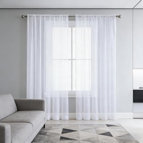 XUEQXUE Tende Semitrasparenti 190 x 160 cm Tende Decorative Semitrasparenti in Effetto Lino, Morbide, Ideali Tenda a Semitrasparente per Soggiorno Camera Balcone Finestra e Cucina, Bianco