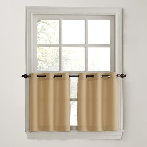 No. 918 Número Montego Par de Cortinas para Cocina texturadas con Ojales semitransparentes, Estilo Informal, 142,36 x 60,96 cm, Topo