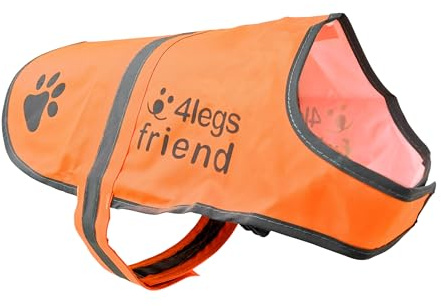 4LegsFriend Reflective Dog Vest. Hi-Visibility, Blaze Orange Oxford 300D Waterproof Dog Vest Helps Protect Your Best Friend. Safeguard Your PUP from Motorists & Hunting Accidents, On or Off Leash