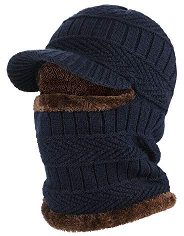 AYPOW Sombrero Tipo Gorro de Invierno con pasamontañas y Calentador de Cuello Flexible, máscara de esquí Unisex cálida a Prueba de Viento para Deportes al Aire Libre - Azul Marino