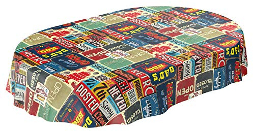 ANRO bordsduk av vaxduk, tvättbar bordsduk av vaxduk, retro, café, USA, amerikansk stil, oval, 180 x 140 cm