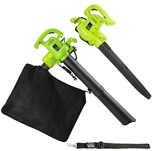 BAKAJI Aspirador eléctrico de jardín 3 en 1, aspirador triturador y soplador, soplador de hojas, potencia 3000 W, con depósito de recogida de 40 l y correa para el mantenimiento, con cable