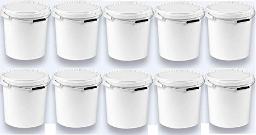 10 x 20 Liter Eimer mit Deckel weiß, stapelbarerer Milch-/Vorratseimer, Honigeimer Kunststoffeimer mit Lebensmittelfreigabe, Lebensmittelechte Behälter, Leereimer für Mehl, Wassereimer, 10 Stück