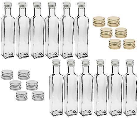 6 leere Glasflaschen Flaschen Maraska Weiß | 750ml & Etiketten | zum Beschriften incl. Schraubverschluss Silber, Eckig, zum selbst Abfüllen Likörflasche Schnapsflasche (Silber, 6 Stück)