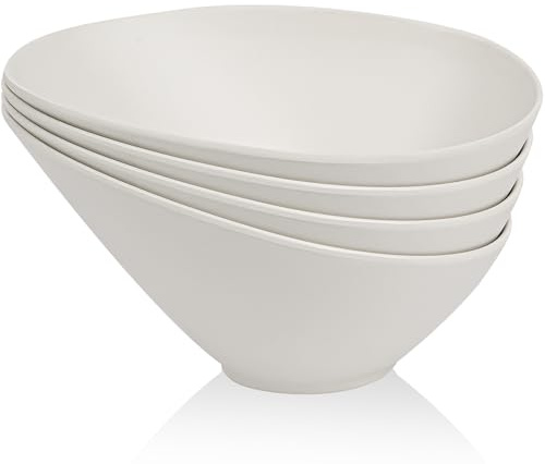 LOVYANXUE Salad Bowls, 4 Packs Serving Bowl, Compostable 33 Ounce Pasta Bowls, Elegant White Angled Bowl for Salad, Pasta, Soup, Prep, Ideal for Home and Restaurant