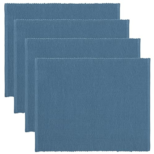 LINUM Uni 4-er Pack Tischsets 35x46 cm, 100% Gerippte Baumwolle, Abwaschbar, Tiefseeblau