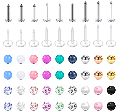 Longita 16G 6-10MM Stab Piercing Lippe Chirurgenstahl & Acryl Ersatzkugeln Kugel für Helix Tragus Ohrstecker Labret Lippenpiercing Ohrpiercing Conch für Damen