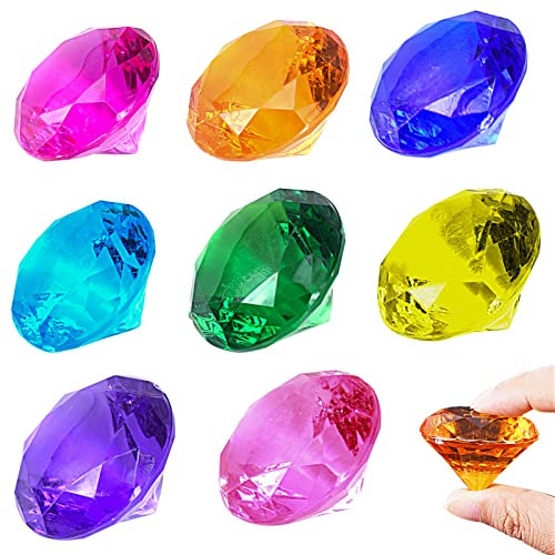 8 Pcs Big Size Kids Diamond Toy，Acrylic Diamond Gems Jewels Large Pirate Treasure Chest Hunt Toy Fake Plastic Children Crystals for Crafts Party Favors Christmas Decorations Easter Prizes Vase Filler