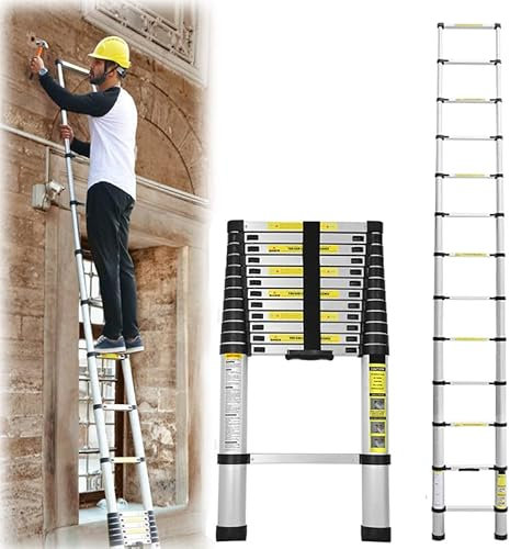 Randaco 3.8M Scala Telescopica in Alluminio, Multiuso Allungabile Scaletta Alluminio, Scala Telescopica Antiscivolo, Leggero e Flessibile, Carico Massimo 150 kg