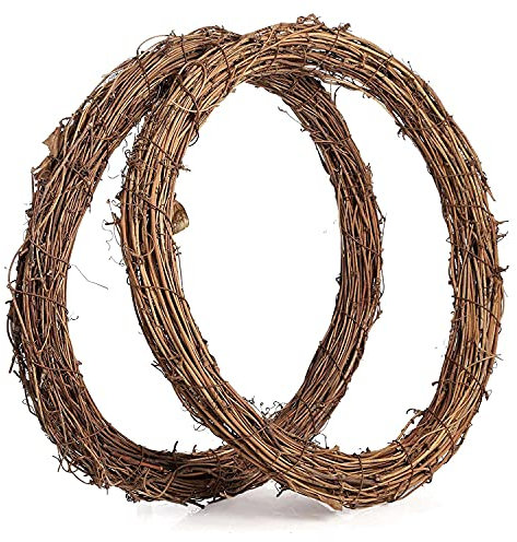 KOKSII 2PCS 14 Inch Grapevine Wreaths Wreath Rattan Wreath Garland for DIY Christmas Craft or Wedding Decors