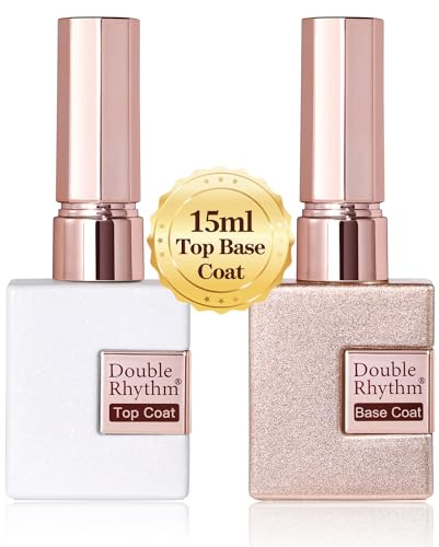 Double Rhythm 2 Pcs 15ML No Wipe Gel Top Coat and Base Coat Set Clear Glossy Gel Polish Kit Soak Off UV LED (Base and Top Coat)