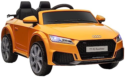 HOMCOM Kinder Elektroauto 12V Kinderauto mit 2,4 G Fernbedienung, 2 Motor, Kinderfahrzeug mit Hupe, LED, Musik, USB/MP3-Anschluss, Rückwärtsfunktion, Elektrofahrzeug für Kinder 3-5 Jahre, Gelb