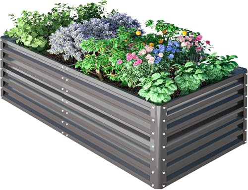 UDPATIO Hochbeet aus Metall,180x60x90 cm, Zink-Aluminium Freistehendes Hochbeete für Garten und Balkon, 970 L Pflanzkasten für Garten, zum Anbau von Gemüse, Blumen und Obst, Grauschwarz