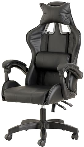 Baroni Toys Sedia Gaming, Sedia da Ufficio con Poggiatesta e Schienale Regolabile, Ergonomica con Supporto Lombare, Altezza Regolabile, 50x55x117 cm (Nero)