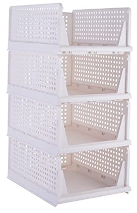 PAIDE P Organizzatore per Armadio Impilabile. Confezione da 4 Scatole Porta Abiti. Cassetti Pieghevoli in Plastica. Le Scatole Organizer Risparmiano Spazio. (L (44x34x18,5))
