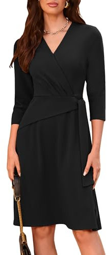 GRACE KARIN 2024 Women V Neck Three Quarter Sleeve Midi Dress for Work Casual Black XXL