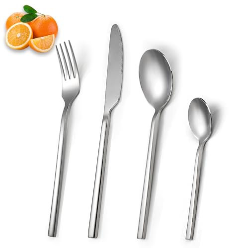 SHEUMNT Cube 32-Piece Elegant Stainless Steel Flatware Set Cutlery Set, Silverware Set Service for 8, Mirror Polishing, Dishwasher Safe