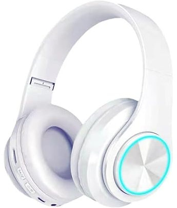 LIWEARE Casque Bluetooth, supra-auriculaire, casque sans fil, écouteurs lourds, son stéréo Hi-Fi, casque de jeu 2,4 GHz avec réduction du bruit et lumière RVB (blanc)