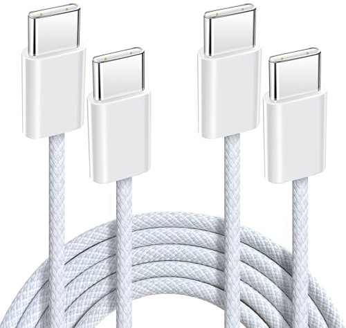 Anysea Cable USB C vers USB C Charge Rapide：[1M/Lot de 2] 60W Câble USB Type C 3A Nylon Tressé Cordon USBC Chargeur Câble Compatible avec iPhone 16 15 Pro Max Samsung S24 S23 iPad MacBook Pro/Air