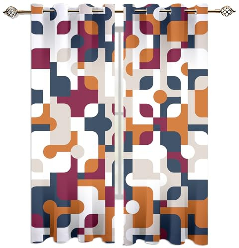 Kinder Gardinen Kinderzimmer Junge Mädchen Blickdicht Orange, Blau Und Weiß Geometrische Nähte 140X160Cm 2Er Set Verdunkelungsvorhang Thermovorhang Hitzeschutz Vorhänge Wohnzimmer Schlafzimmer Vorh