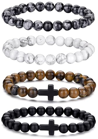 RANKEEF Bracelet Croix pour Homme 8MM Jeu de Bracelets en Perles Stretch pour Homme Bracelets en Perles pour Homme Bracelet Croix en Perles