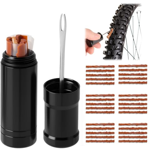 unillea Kit Réparation Pneus Tubeless Vélo avec Mèches et Outil, Kit Crevaison pour Pneu VTT Route sans Chambre à Air, Compact Léger Étanche Réutilisable kit Meche Pneu crevaison