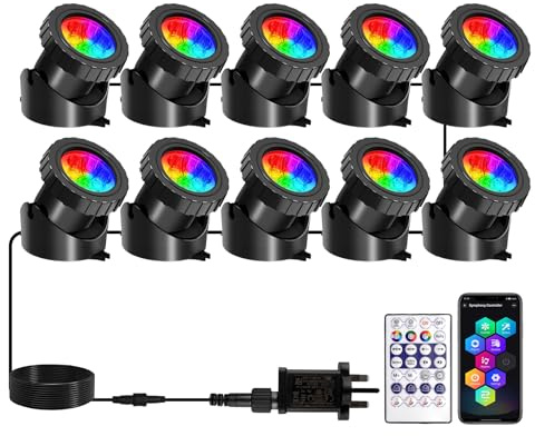 T-SUNUS Luci per laghetto alimentate a rete con app/telecomando RGB illuminazione subacquea, sommergibili, IP68, modalità multicolore, luci per laghetto di Halloween, per acquario, giardino, fontana