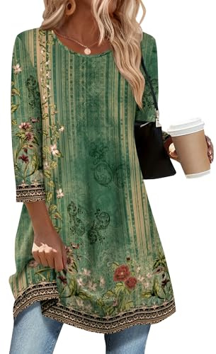Zeagoo Women 3/4 Sleeve Tops Casual Tunic Blouses Elegant Crew Neck Shirts