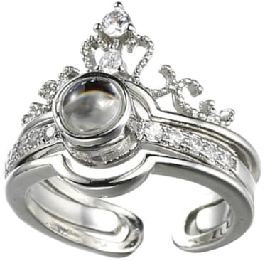 CVUTOVO Bague Ouverte Couronne en Cuivre et Zircon, Projection T'Aime 100 | Anneau Créatif Argenté, Message Lumineux pour Couple Amoureux, Idée Présent Anniversaire, Noël ou Saint-Valentin, Finition