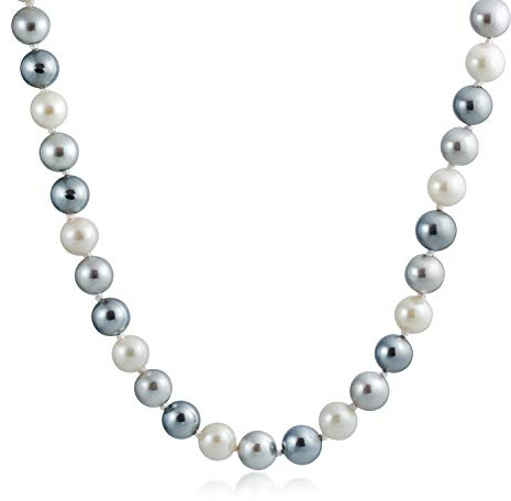 Bling Jewelry Classico Liscio 10 Millimetri Nero Bianco Grigio Tri Multi Colore Mano Annodato Simulato Collana Di Perle Per Le Donne 18 Pollici