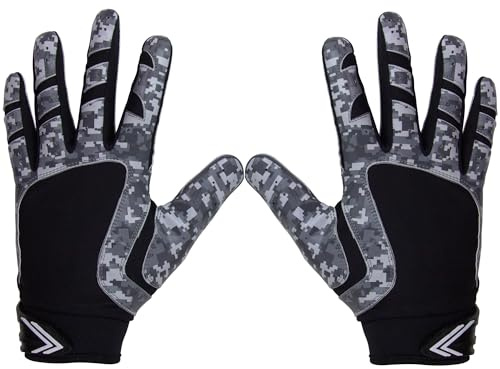 Pure Athlete Football Wide Receiver Gloves - Elite Sticky Grip Gloves, Drip Gear for WR and Defensive Backs - Adult, Youth, Men and Boys (Black Digital Camo, Adult Medium)