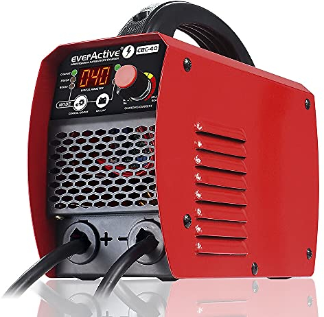 everActive Batterieladegerät, Autoladegerät mit Wechselrichter-Starter für 12 / 24V Batterie CBC-40, Schwarz/Rot