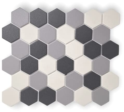 Tenedos Matte Unglazed 2 Inch Mix Grey Blend Honeycomb Hex 2x2 Gray Porcelain Mosaic Floor Wall Tile Backsplash for Kitchen Bathroom Shower, Accent Decor, Fireplace, Flooring (10 Sheets)