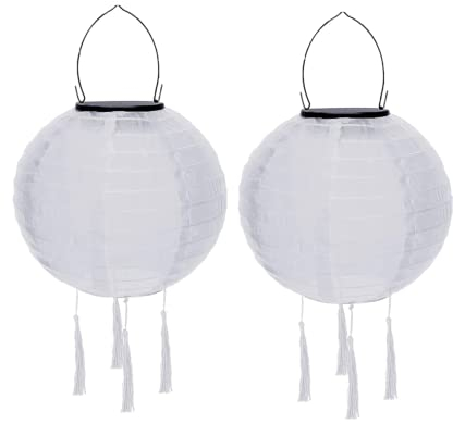 Lampions Außen Wetterfest Solar, LED Solarlaterne Außenlaternen Wasserdicht Solar Lampion mit Quaste Solarlampen Hängende Gartenlaterne Papierlampen Outdoor Ballform Papierlaterne, 20cm (2pcs-Weiß)