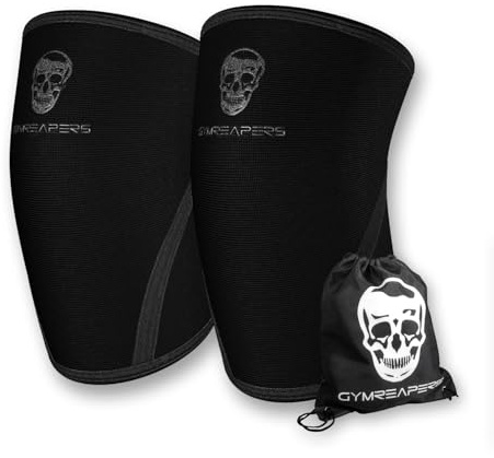 Gymreapers Knee Sleeves (1 Pair) With Gym Bag - IPF Approved - Knee Compression Sleeve Support for Squats, Weightlifting, and Powerlifting 7MM Neoprene Sleeves - 1 Year Warranty (Black/Black, Large)