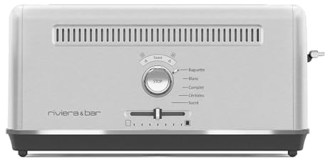 Riviera-et-Bar, QGP660, Grille-pain Expert Inox Satiné 1010W Fente Extra-Longue 26 cm 5 Programmes 7 x de Dorage Tiroir Ramasse-Miettes Amovible Garantie de 2 ans