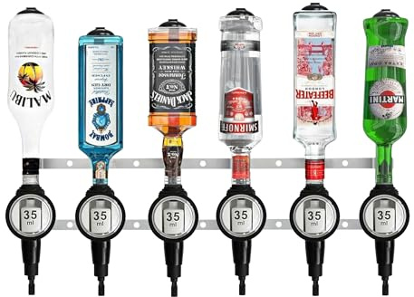 Chabrias Ltd Professional 6 Wall Bar and 35ml Spirit Optics – UK-Made Government-Stamped Liquor Dispenser Rail – Heavy-Duty All-Metal Wall-Mounted Bar Optics System