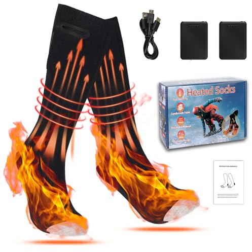 Beheizte Socken, Wiederaufladbare Beheizte Socken mit Einer Enormen Kapazität von 4000mAh Akku, Bieten Anhaltende und Komfortable Wärme,Speziell für Outdoor-Aktivitäten wie Skifahren