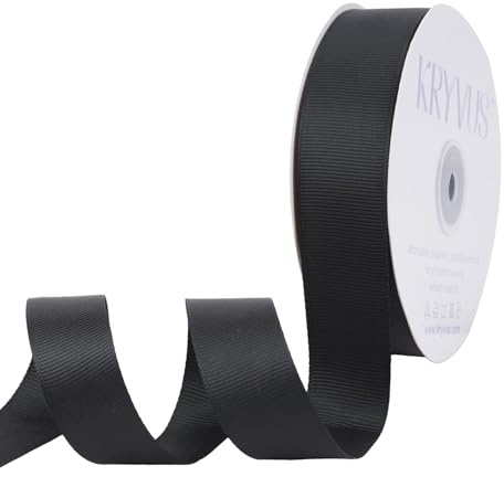 Kryvus Black Grosgrain Ribbon 25mm x 45 Metres - Perfect for Gift Wrapping, Crafts, Sewing, Wedding Decor, DIY Hair Accessories and More