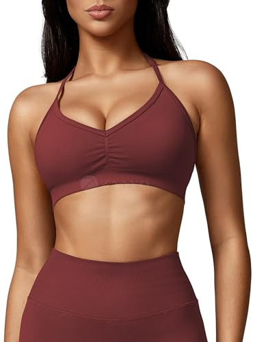 ZAAYO Reggiseno sportivo da donna senza schienale con scollo a halter, reggiseno da palestra, reggiseno push-up imbottito con supporto medio, reggiseno per allenamento, yoga, top da palestra, XL