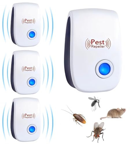 aiMaKE Lot de 4 répulsifs électroniques à ultrasons contre les moustiques, les insectes, la lutte contre les nuisibles, pour l'intérieur, anti-souris, cafards, mouches, moustiques et araignées
