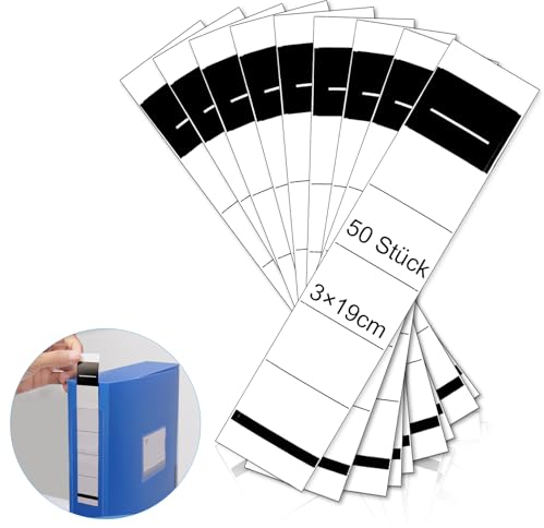 IMPPTE 50 Stück 3x19 cm Ordnerrücken zum Einstecken, Ordner Etiketten, Weiß, Schmal