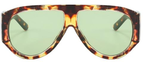 mincl Vintage Oversized Pilot Sunglasses Women For Men Shades Big Frame Windproof Popular Punk Sun Glasses UV400 (leopard green)