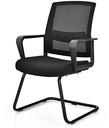 HOMASIS Chaises de Bureau Cantilever avec accoudoirs, chaises de conférence, ergonomiques, Charge jusqu'à 136 kg, Chaise Visiteur, pour Bureau, Salle de conférence, 60 x 54,5 x 94 cm (Simple)
